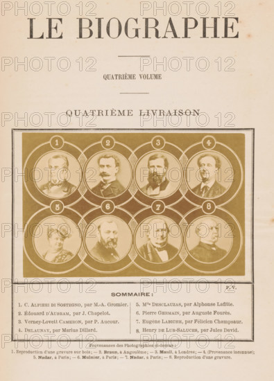 Composite group portrait of eight celebrities, photograph, page, montage photo, inscription: