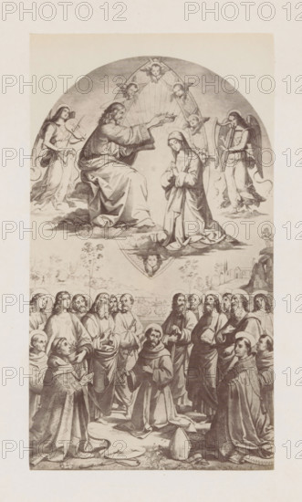Photo reproduction of an engraving after The Coronation of Mary by Pinturicchio in the Vatican,