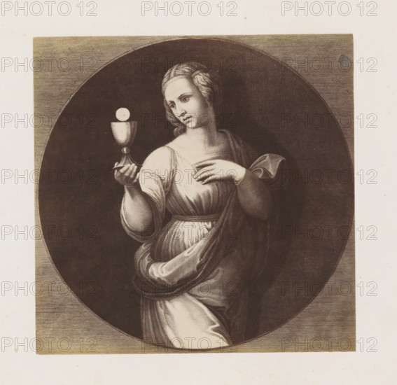 Photo reproduction of an engraving after Faith by Raphael in the Vatican, photograph, reproduction,