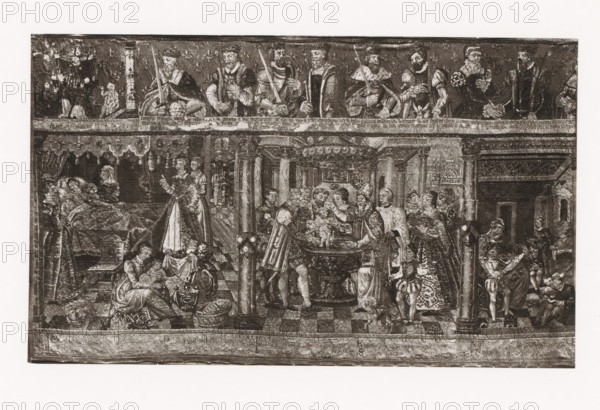 Tapestry depicting the reign of Henry II of France, exhibited during the Exposition Rétrospective