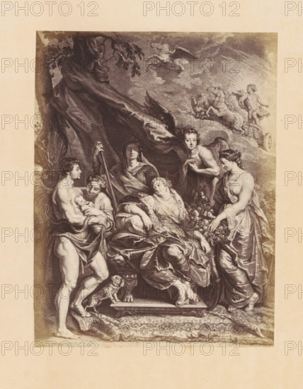 Photo reproduction of an engraving of The Childbirth of Maria de' Medici by Jean-Marc Nattier,