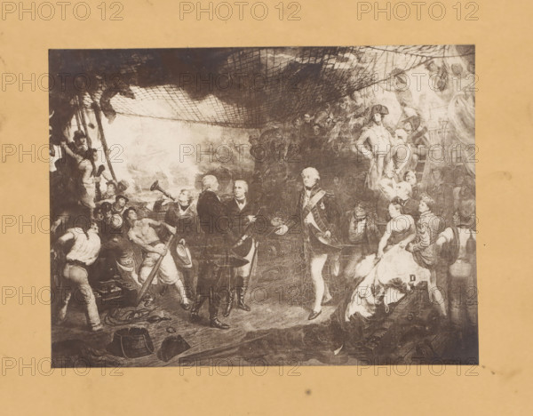 Reproduction of a painting of De Winter's surrender after the lost naval battle at Camperdown,