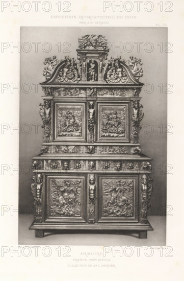 17th-century French wooden cabinet, at the Exposition Rétrospective of 1877 in Lyon, France,