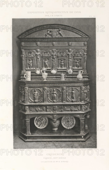 16th-century French wooden sideboard, at the Exposition Rétrospective of 1877 in Lyon, France,