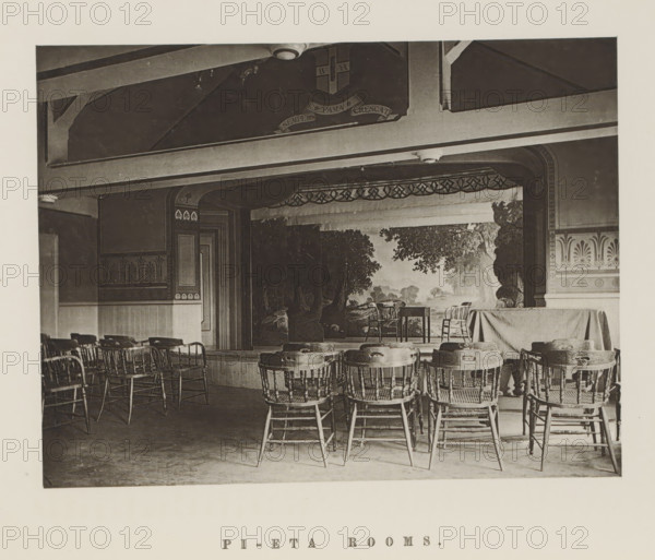 Theatre of the Harvard Pi Eta Society, Pi-Eta rooms, page, photomechanical print, c. 1870 - in or