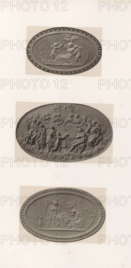 Bas-reliefs of Psyche being bound by putti, a feast of the gods and friendship comforting sorrow,