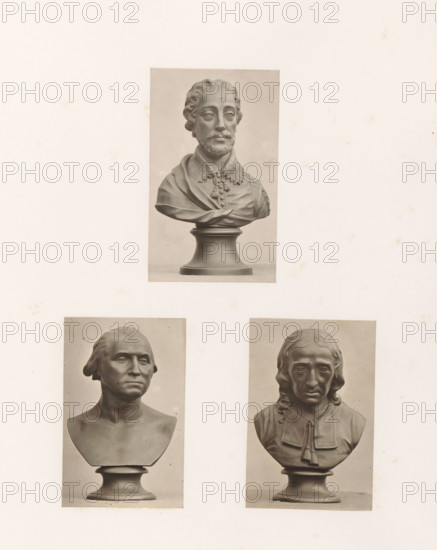 Busts of George Washington, John Milton and Edmund Spenser, photograph, page, photographer: Joseph
