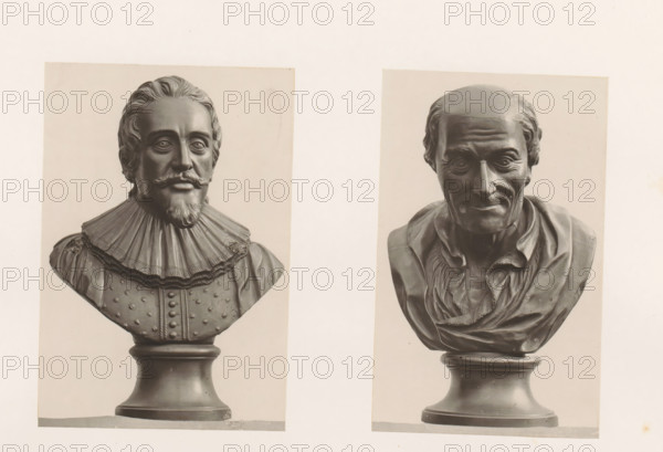 Busts of Voltaire and Hugo Grotius, photograph, page, photographer: Joseph Cundall, c. 1868 - in or