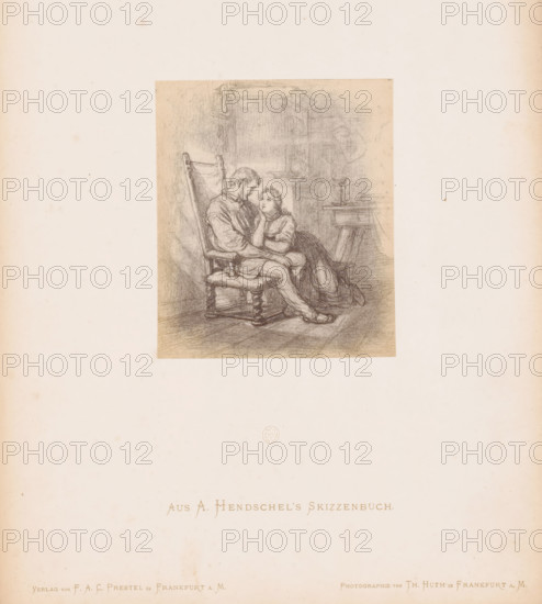 Photo reproduction of a sketch of a couple in love by Albert Hendschel, From A. Hendschel's