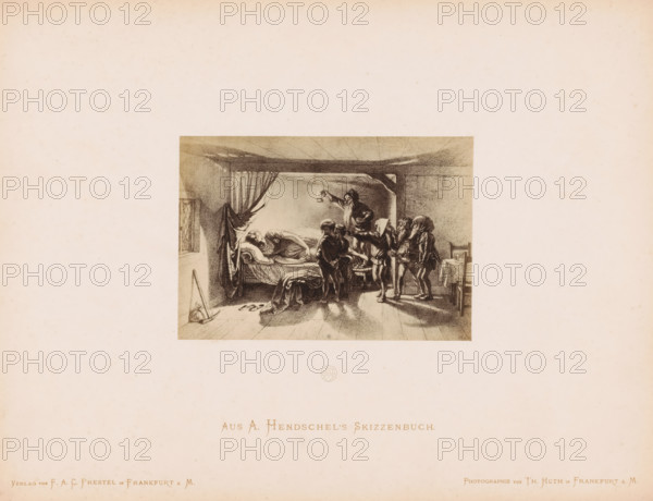 Photo reproduction of a sketch of Snow White and the Seven Dwarfs by Albert Hendschel, Aus A.