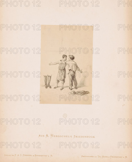 Photo reproduction of a sketch of two quarreling boys by Albert Hendschel, Aus A. Hendschel's