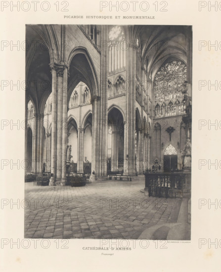 Interior of the transept of Notre-Dame of Amiens, page, photomechanical print, inscription: