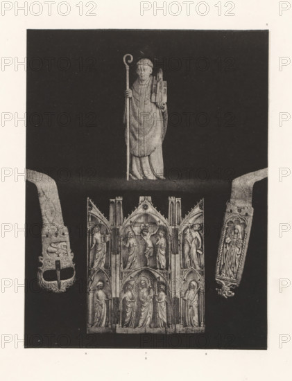 Triptych of ivory with scenes from the New Testament and three other religious objects of ivory,