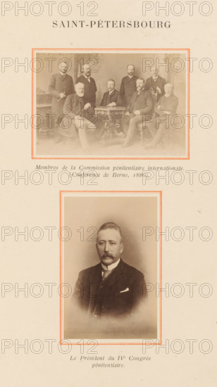Group portrait of the members of the commission and a portrait of the president of the