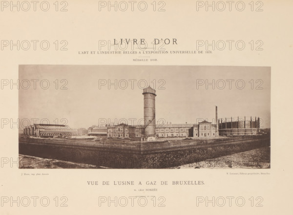 View of the gas factory in Brussels, Vue de l'usine a gaz de Bruxelles, page, photomechanical
