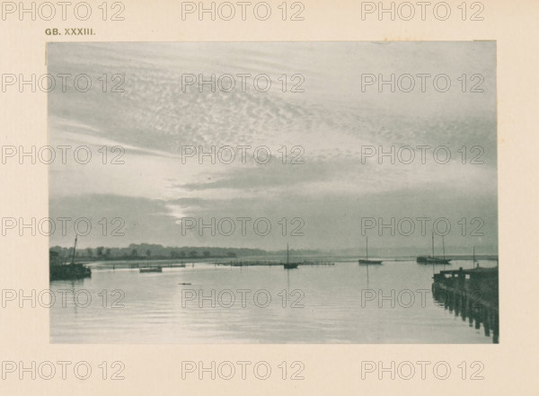 Water landscape with sailing boats, page, photomechanical print, inscription: 'Land & sea by WJ