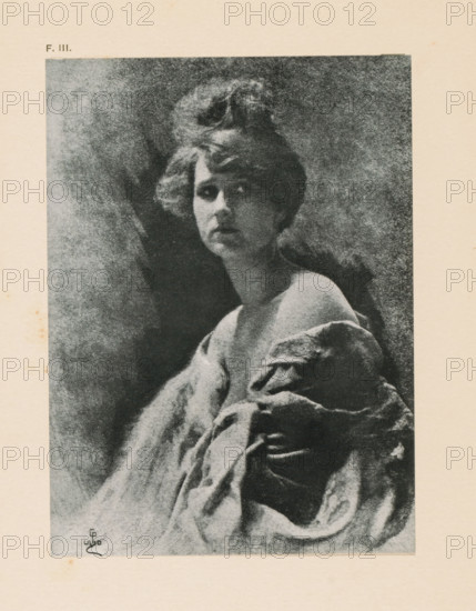 Portrait study of an unknown young woman, page, photomechanical print, inscription: 'Study by C.