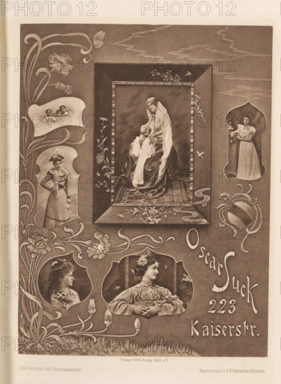 Collage of six portraits of unknown women and children, page, photomechanical print, inscription: