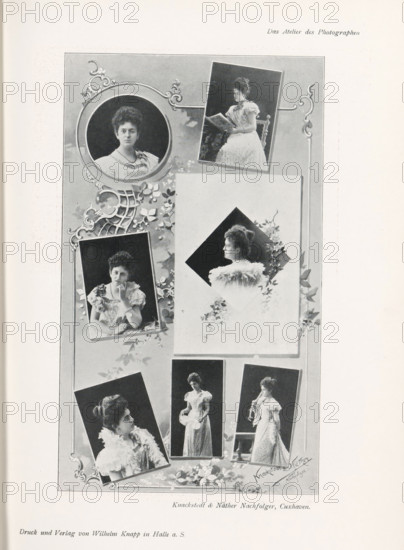 Collage of seven portraits of an unknown woman, page, photomechanical print, inscription: 'Das