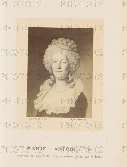Photo reproduction of a drawn portrait of Marie Antoinette, photograph, reproduction, page,