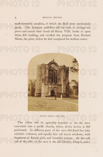 West side of Bolton Priory at Bolton Abbey, Bolton Priory, West end, photograph, page,