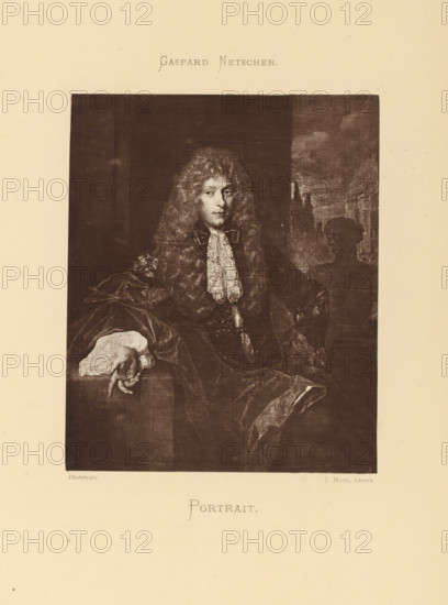 Portrait, Reproduction of a painted portrait of an unknown man by Caspar Netscher, reproduction,