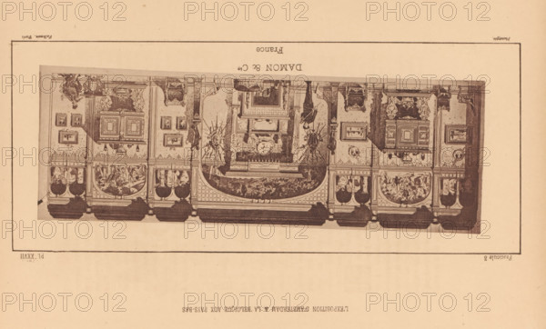Reproduction of a print of a design for the French pavilion at the 1883 World's Fair in Amsterdam,
