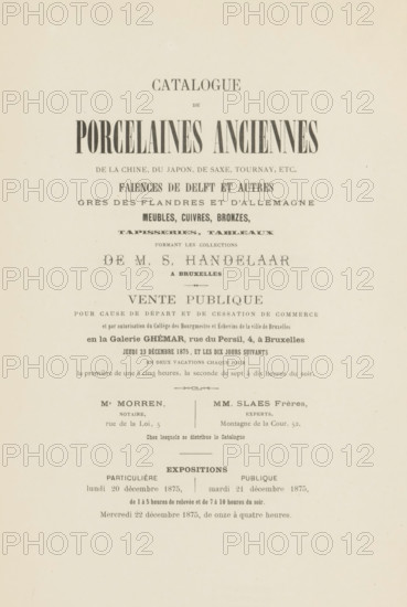 Catalogue de porcelaines anciennes de la Chine, du Japon, de Saxe, Tournay, etc. faiences from