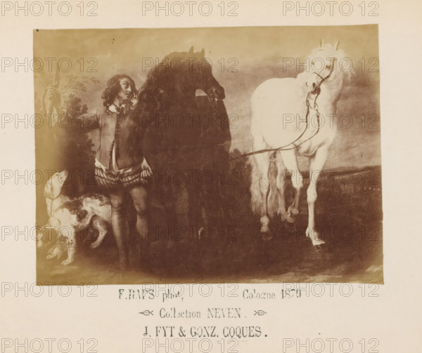 Photo reproduction of a painting of a boy with two horses at the reins by Joannes Fijt and Jan
