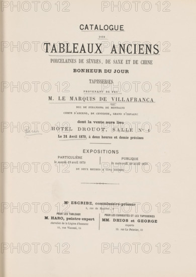 Catalogue des tableaux old porcelaines de Sèvres, de Saxe et de Chine bonheur du jour tapisseries