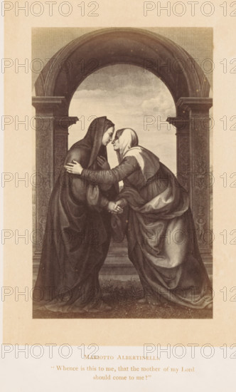 Photo reproduction of a print after a painting, depicting the Visitation, photograph, reproduction,