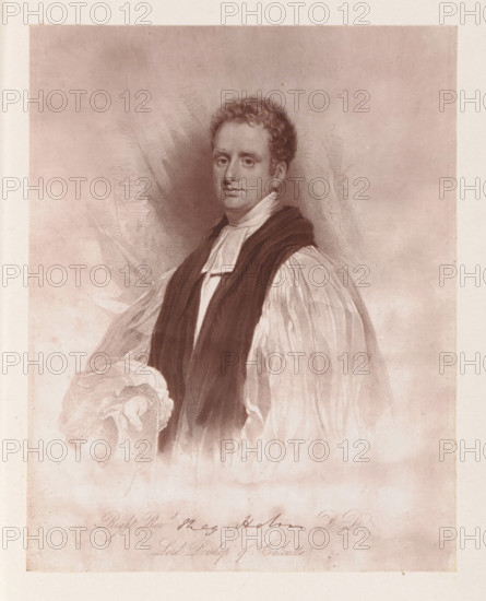 Photo reproduction of a drawing depicting a portrait of Reginald Heber, reproduction, page,