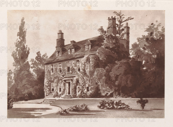 Photo reproduction of a painting depicting a view of West Woodhay House in West Woodhay,
