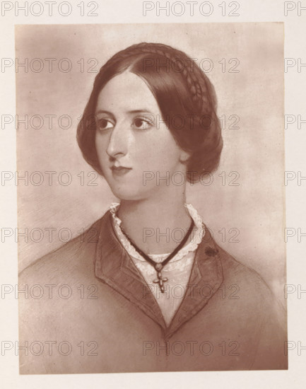 Photo reproduction of a drawing depicting a portrait of Anne Louisa Hare, reproduction, page,