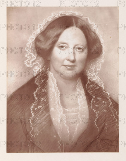 Photo reproduction of a drawing depicting a portrait of Maria Hare, reproduction, page,