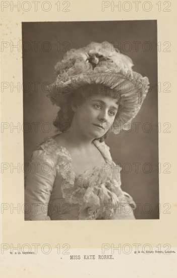 Miss Kate Rorke, Portrait of Kate Rorke, page, photomechanical print, inscription: '57 & 61, Elbury
