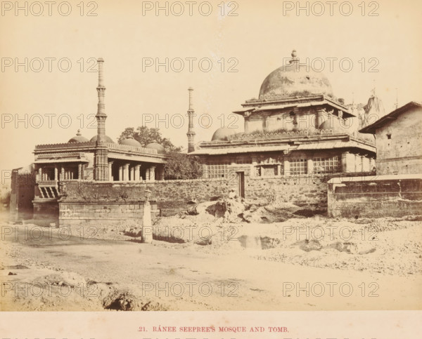View of Rani Sipri's Mosque and a tomb in Ahmedabad, Ránee Seeprees Mosque and Tomb, photograph,