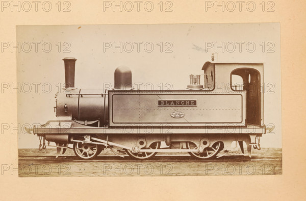 Passenger steam locomotive made by Sharp, Stewart and Company, photograph, page, inscription: