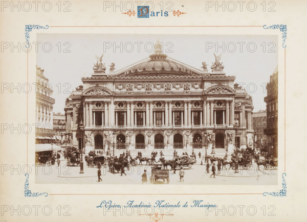 L'Opéra, Académie Nationale de Musique, Facade of the Opéra Garnier in Paris, photograph, page,