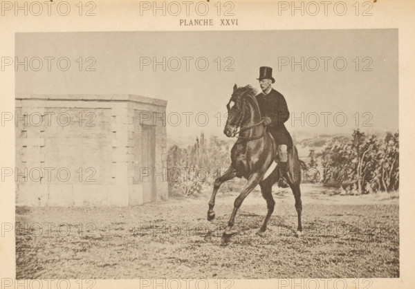 Man on a horse galloping, page, photomechanical print, number: 'Planche XXVI', maker: Jean Delton,
