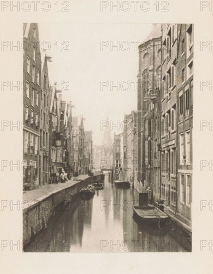 Canal in Amsterdam, page, photomechanical print, title: 'Old Amsterdam.', photographer: Charles L.