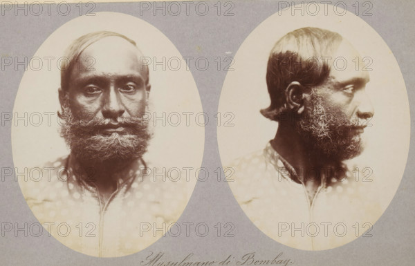 Two portraits of an unknown man from Mumbai, Musulmano di Bombay, photograph, page, photographer: