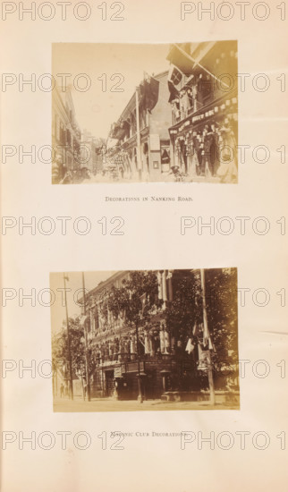 Decoration in Nanking Road. Masonic Cub decorations, Street and facade with decorations in Shanghai