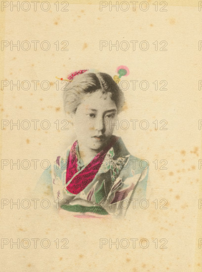 A damsel, page, photomechanical print, Japan, cliché maker: Kazumasa Ogawa, c. 1886 - in or before