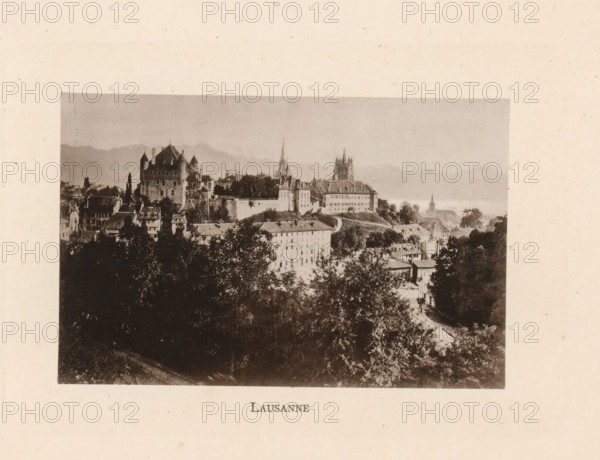 Lausanne, View of Lausanne in Switzerland, page, photomechanical print, Vaud (canton), c. 1874 - in