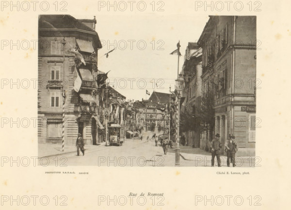Rue de Romont, View of Rue de Romont in Fribourg, page, photomechanical print, photographer: Ernest