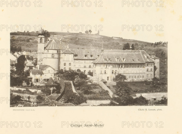 Collège Saint-Michel, View of the Collège Saint-Michel in Fribourg, page, photomechanical print,