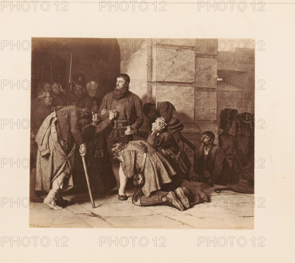 Photo reproduction of a painting, depicting supplicating men (presumably) during a siege,