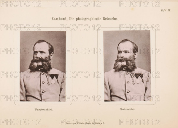 Two portraits of an unknown man with military decorations, with and without retouch, page,
