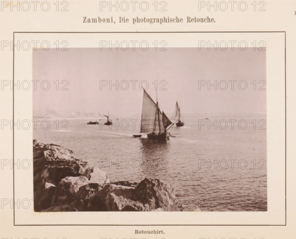 View of a boat along a coast, page, photomechanical print, number: 'Tafel IX.', inscription: